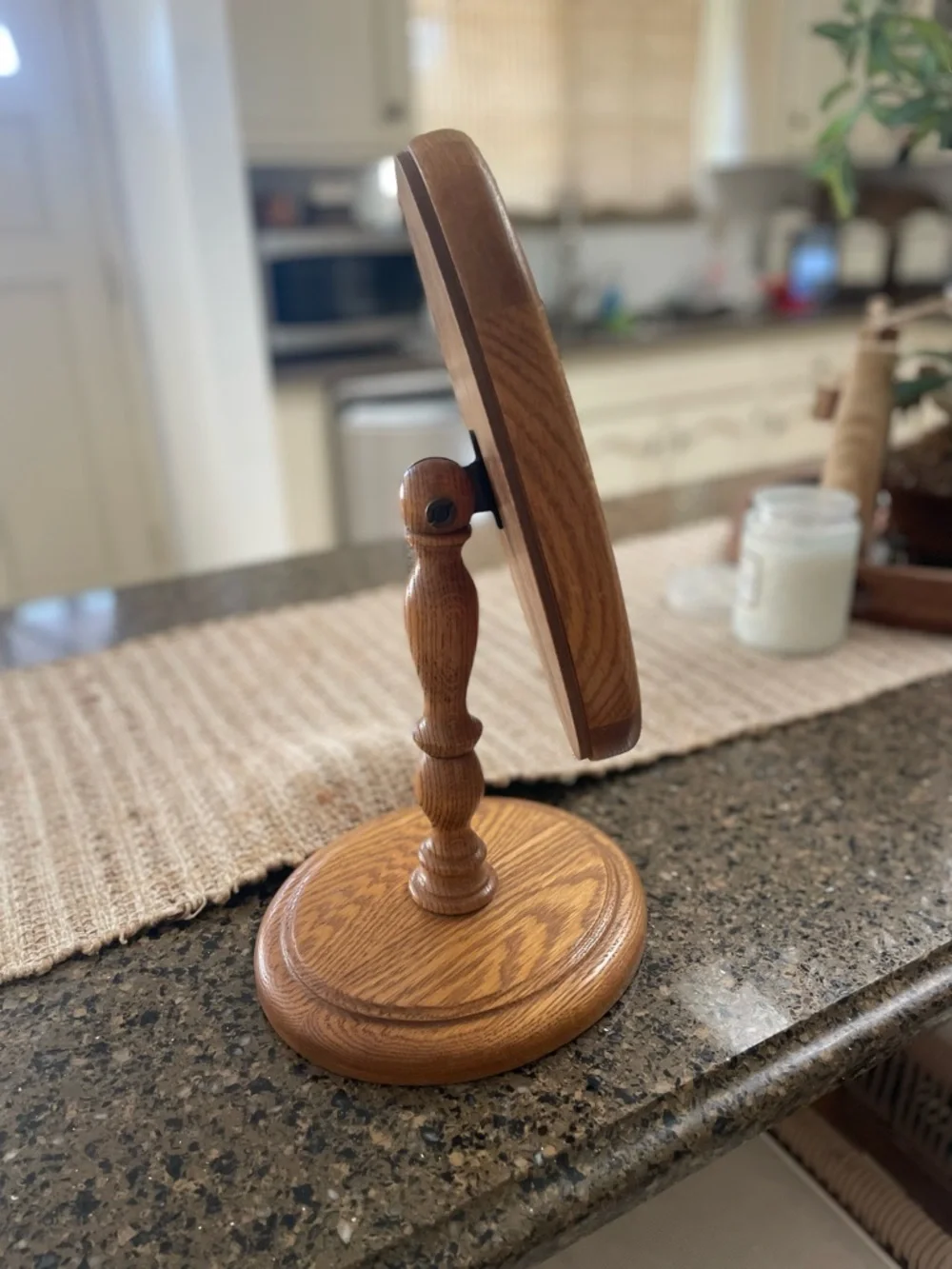 Antique Wooden Oval Vanity Mirror - Brown